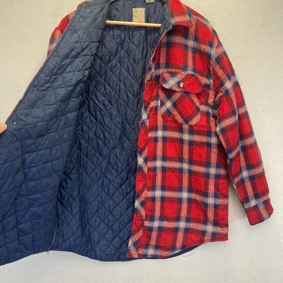 VTG 90s Outdoor Exchange Flannel Shacket Jacket Mens Medium M Plaid Quilted Red - Picture 14 of 16
